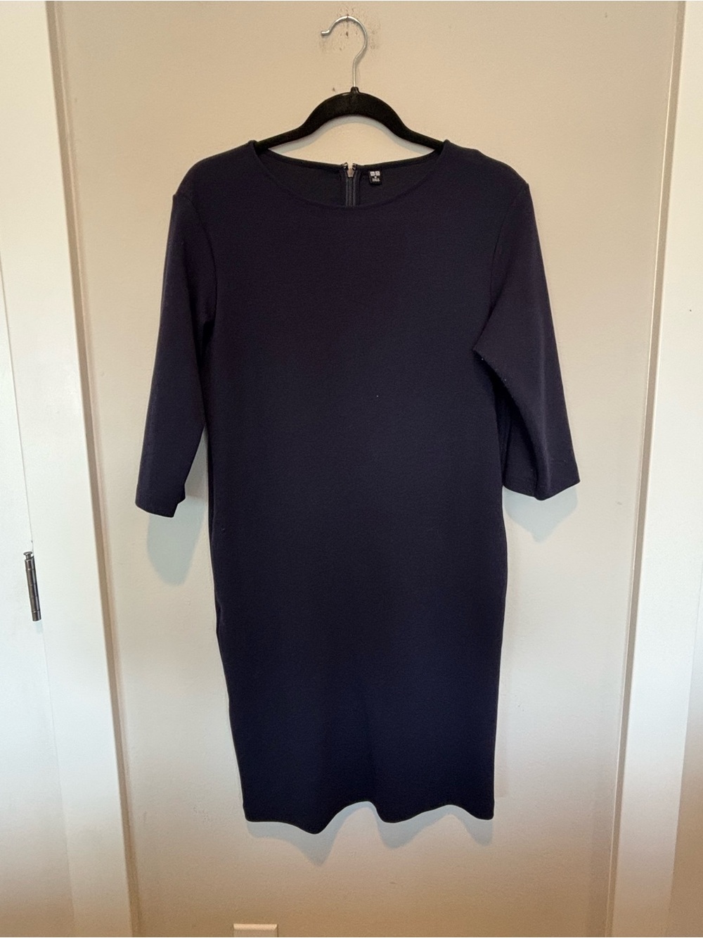 Uniqlo Navy Midi Sheath Dress with Crew Neck